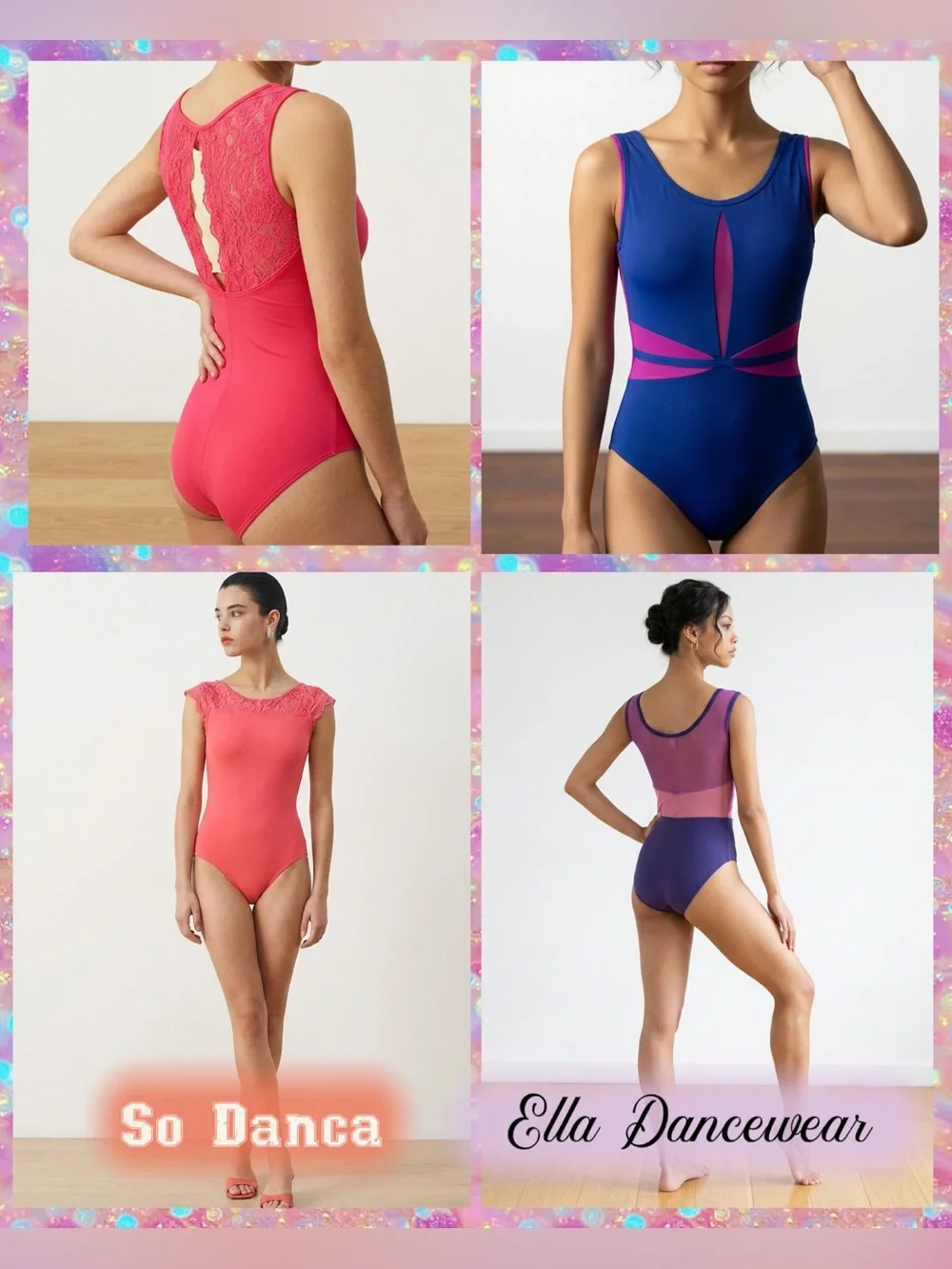 Set of 2 Women’s Ballet Leotard Coral Pink Lace-Back (M) + Violet/Magenta (M)